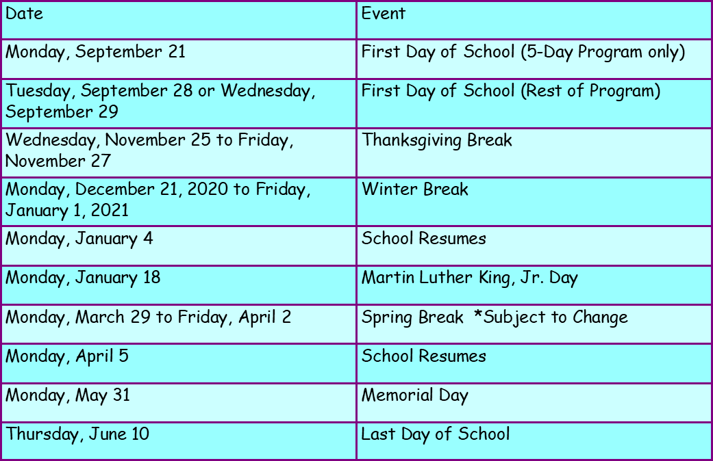 Calendar 2020-21