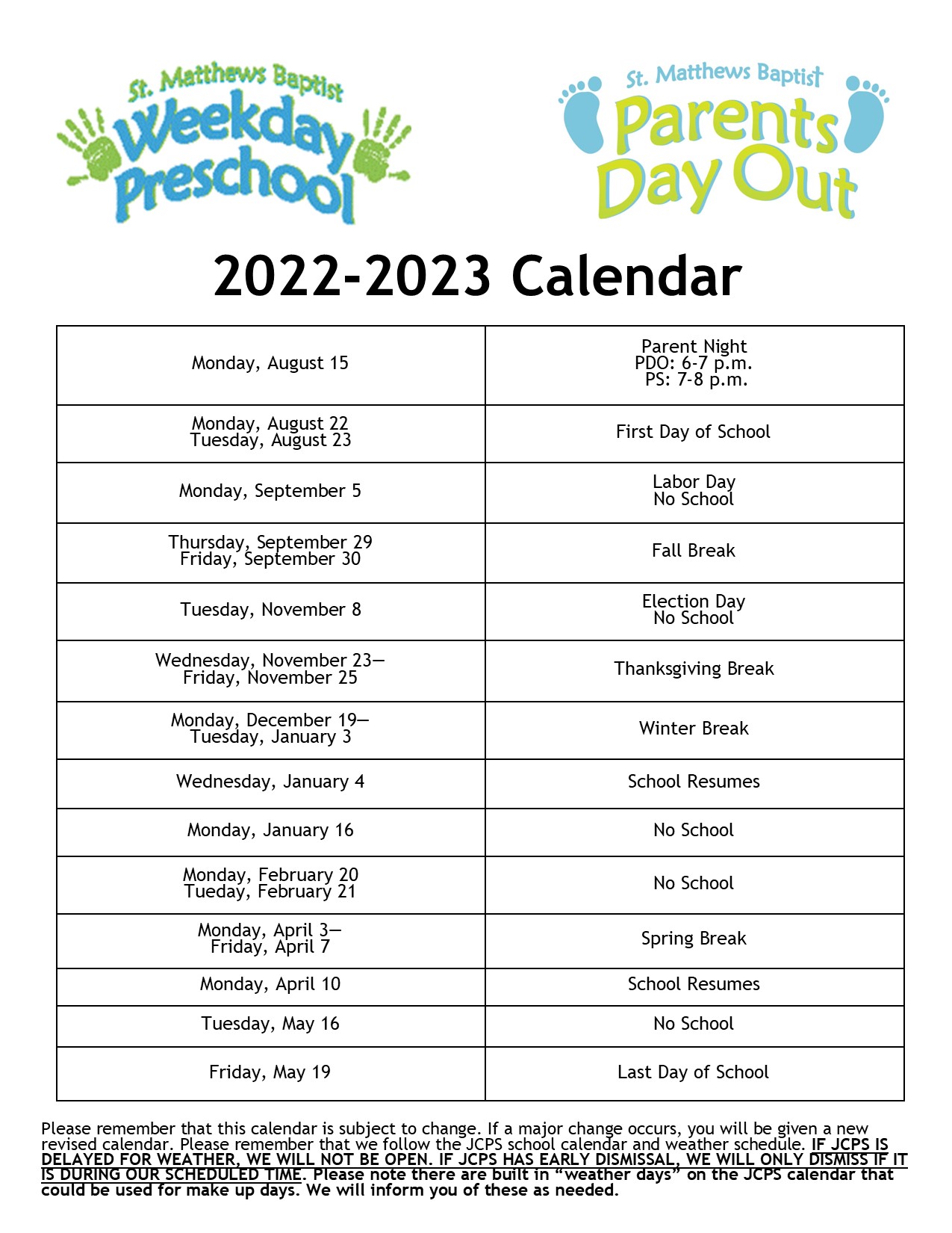 22-23 School Calendar